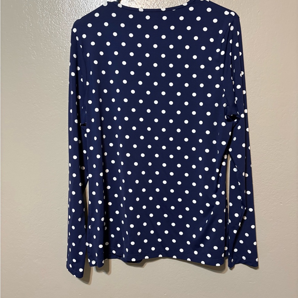 Women’s Lands’ End Navy with White Polka Dot Long Sleeve Tee Size L 14-16 - Picture 5 of 7